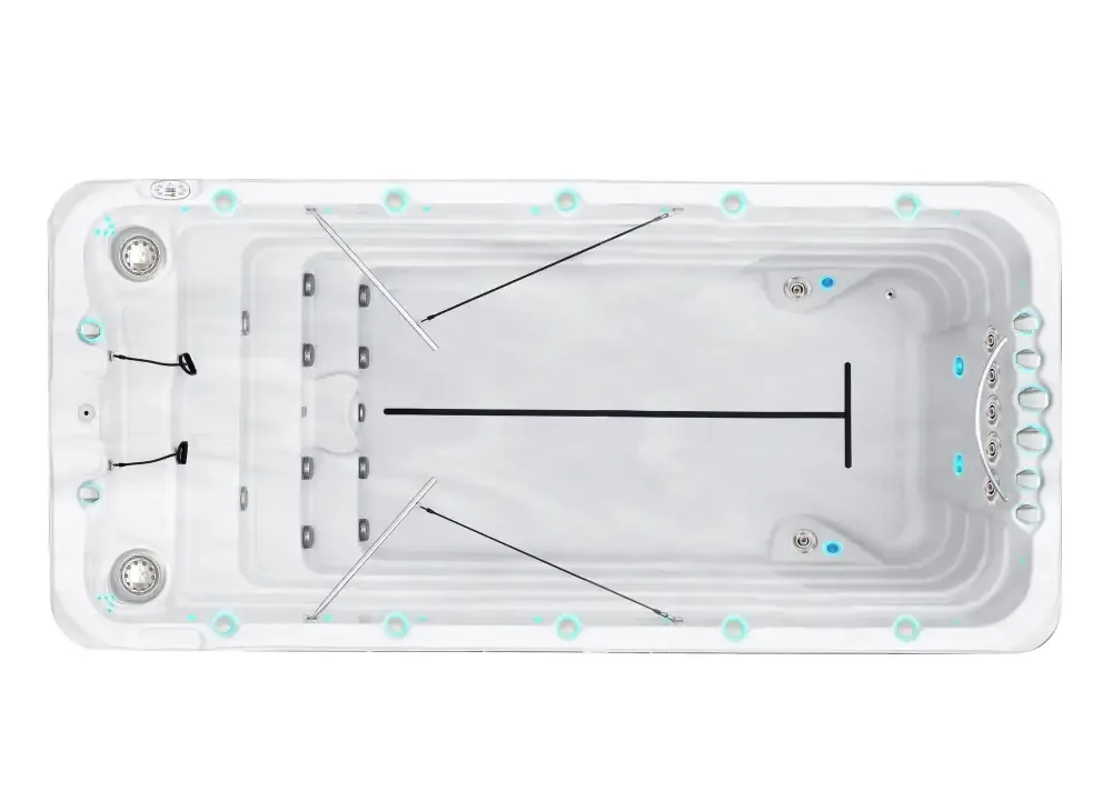Vit PassionSpa Fitness 2 Deep Swim Spa – Sport Collection, vit rektangulär med jetstrålar och T-formad mittdel Vit PassionSpa Fitness 2 Deep Swim Spa – Sport Collection, vit rektangulär med jetstrålar och T-formad mittdel